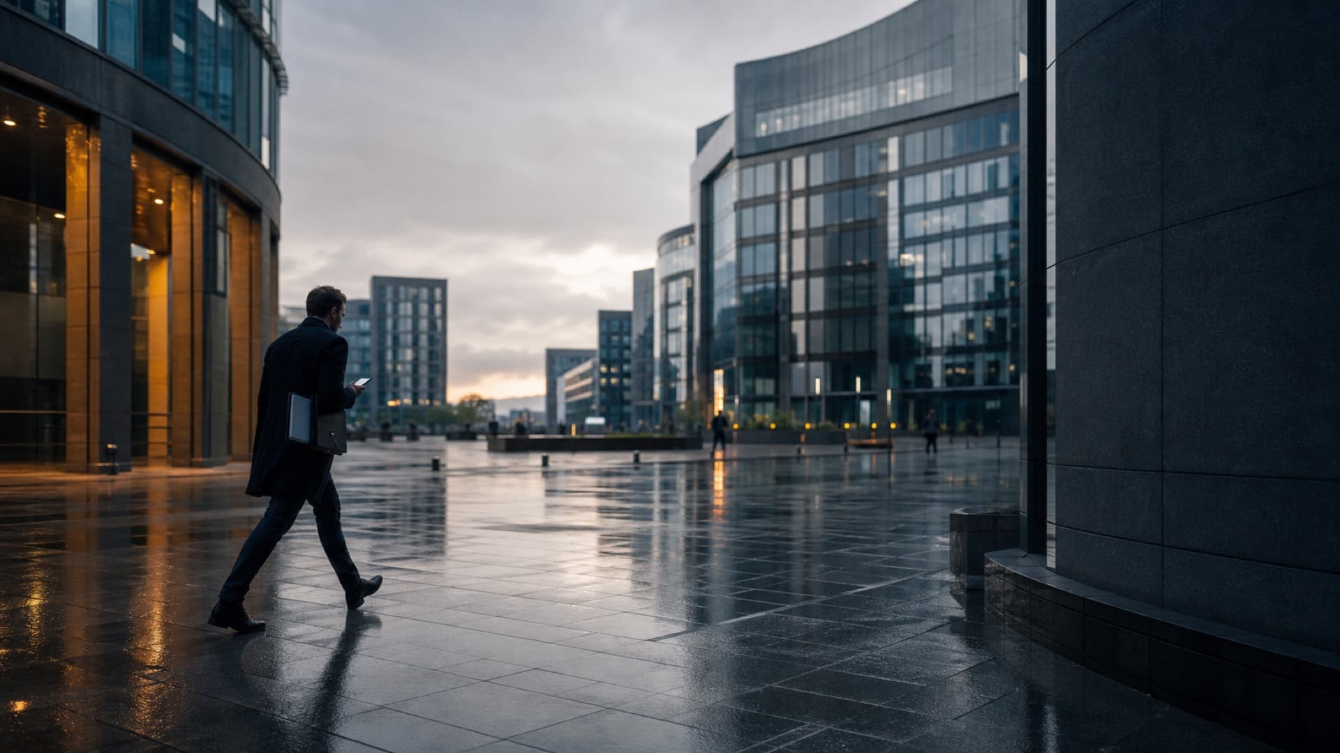 A public affairs professional walking through Brussels at the start of the day